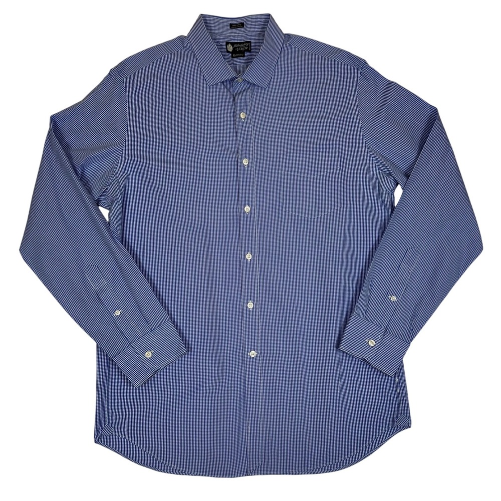 J. Crew Haberdashery Mens XL Blue Gingham 80s 2-Ply Cotton Button Down Shirt VTG